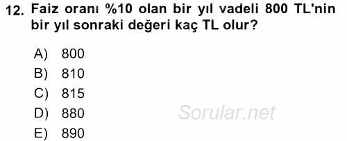 Para Teorisi 2016 - 2017 Ara Sınavı 12.Soru