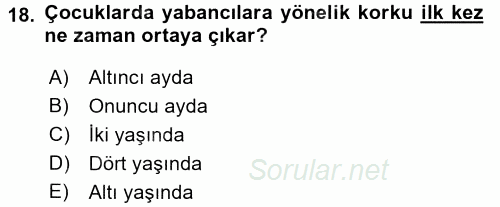 Hasta Çocukların Gelişimi Ve Eğitimi 2015 - 2016 Ara Sınavı 18.Soru