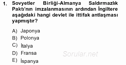 Siyasi Tarih 2 2013 - 2014 Dönem Sonu Sınavı 1.Soru