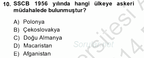 Siyasi Tarih 2 2013 - 2014 Dönem Sonu Sınavı 10.Soru