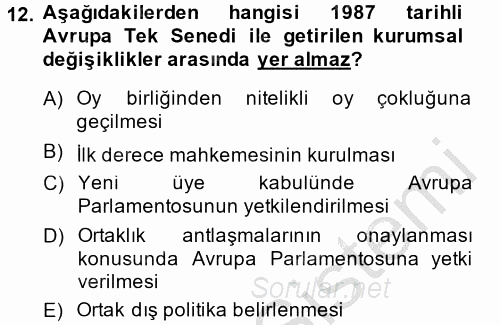 Siyasi Tarih 2 2013 - 2014 Dönem Sonu Sınavı 12.Soru
