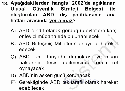 Siyasi Tarih 2 2013 - 2014 Dönem Sonu Sınavı 18.Soru