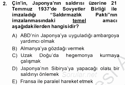 Siyasi Tarih 2 2013 - 2014 Dönem Sonu Sınavı 2.Soru