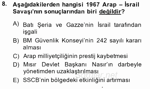 Siyasi Tarih 2 2013 - 2014 Dönem Sonu Sınavı 8.Soru