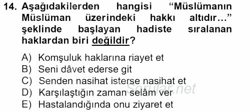 Hadis 2013 - 2014 Tek Ders Sınavı 14.Soru