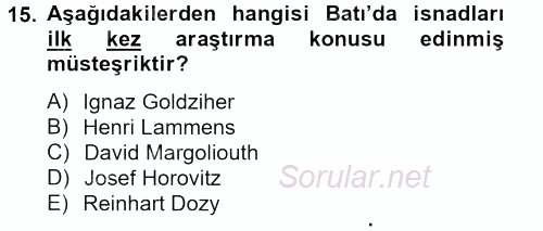 Hadis 2013 - 2014 Tek Ders Sınavı 15.Soru