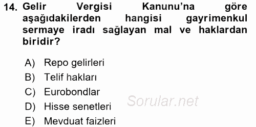 Özel Vergi Hukuku 1 2017 - 2018 Ara Sınavı 14.Soru