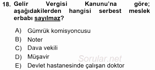 Özel Vergi Hukuku 1 2017 - 2018 Ara Sınavı 18.Soru