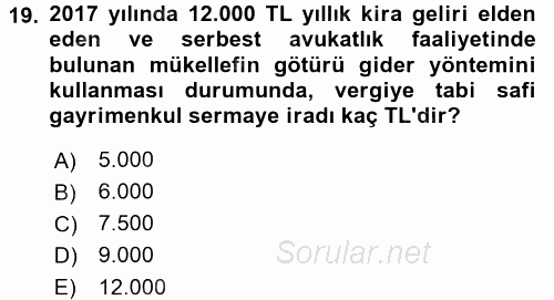 Özel Vergi Hukuku 1 2017 - 2018 Ara Sınavı 19.Soru