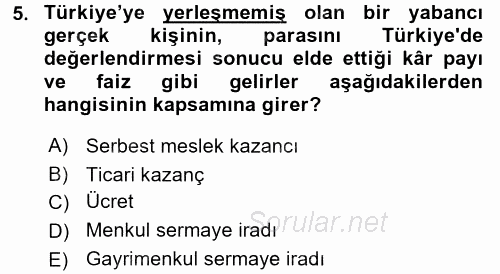 Özel Vergi Hukuku 1 2017 - 2018 Ara Sınavı 5.Soru