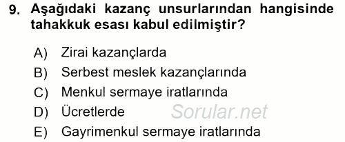 Özel Vergi Hukuku 1 2017 - 2018 Ara Sınavı 9.Soru