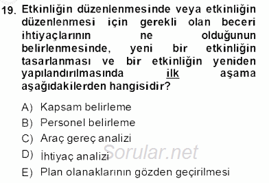 Etkinlik Yönetimi 2013 - 2014 Tek Ders Sınavı 19.Soru