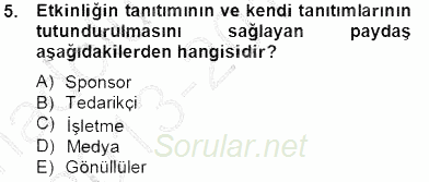 Etkinlik Yönetimi 2013 - 2014 Tek Ders Sınavı 5.Soru