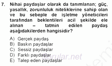 Etkinlik Yönetimi 2013 - 2014 Tek Ders Sınavı 7.Soru