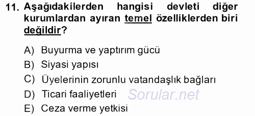 Endüstri İlişkileri 2014 - 2015 Dönem Sonu Sınavı 11.Soru