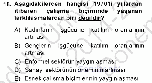Endüstri İlişkileri 2014 - 2015 Dönem Sonu Sınavı 18.Soru