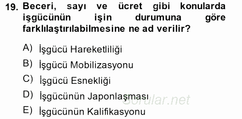 Endüstri İlişkileri 2014 - 2015 Dönem Sonu Sınavı 19.Soru