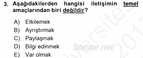 Halkla İlişkiler Ve İletişim 2016 - 2017 3 Ders Sınavı 3.Soru