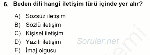 Halkla İlişkiler Ve İletişim 2016 - 2017 3 Ders Sınavı 6.Soru