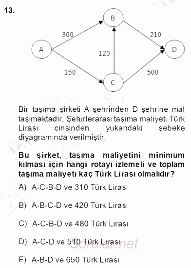 Yöneylem Araştırması 2 2013 - 2014 Dönem Sonu Sınavı 13.Soru