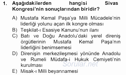 Türk Siyasal Hayatı 2012 - 2013 Dönem Sonu Sınavı 1.Soru