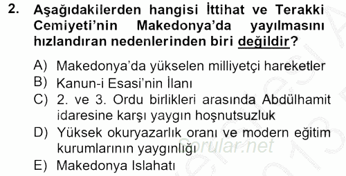 Türk Siyasal Hayatı 2012 - 2013 Dönem Sonu Sınavı 2.Soru