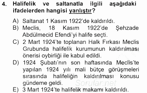 Türk Siyasal Hayatı 2012 - 2013 Dönem Sonu Sınavı 4.Soru