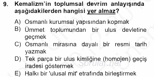 Türk Siyasal Hayatı 2012 - 2013 Dönem Sonu Sınavı 9.Soru
