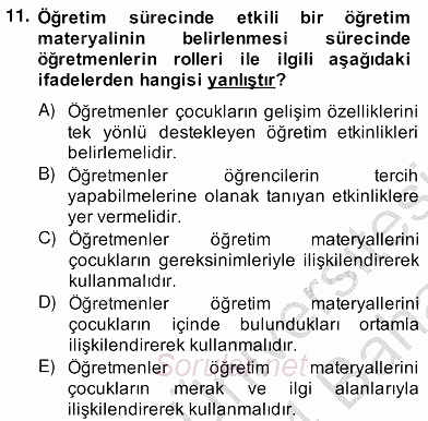 Okulöncesinde Materyal Geliştirme 2013 - 2014 Ara Sınavı 11.Soru