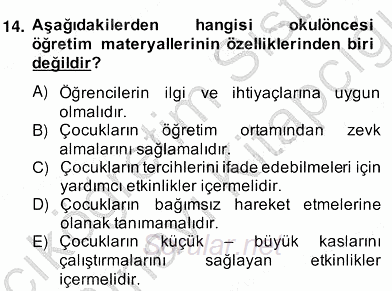 Okulöncesinde Materyal Geliştirme 2013 - 2014 Ara Sınavı 14.Soru