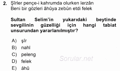 Eski Türk Edebiyatına Giriş: Biçim ve Ölçü 2015 - 2016 Dönem Sonu Sınavı 2.Soru