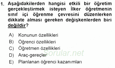 Öğretim İlke Ve Yöntemleri 2015 - 2016 Dönem Sonu Sınavı 1.Soru