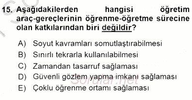Öğretim İlke Ve Yöntemleri 2015 - 2016 Dönem Sonu Sınavı 15.Soru
