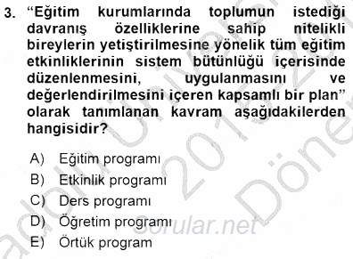 Öğretim İlke Ve Yöntemleri 2015 - 2016 Dönem Sonu Sınavı 3.Soru