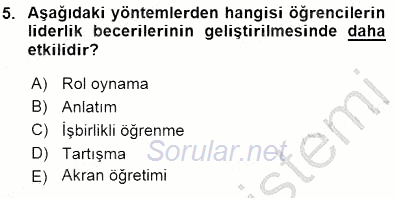 Öğretim İlke Ve Yöntemleri 2015 - 2016 Dönem Sonu Sınavı 5.Soru