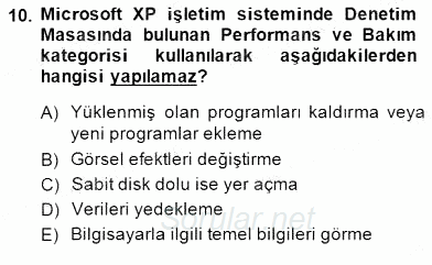 Bilgisayar 1 2014 - 2015 Ara Sınavı 10.Soru