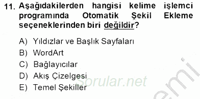 Bilgisayar 1 2014 - 2015 Ara Sınavı 11.Soru