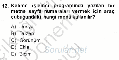 Bilgisayar 1 2014 - 2015 Ara Sınavı 12.Soru