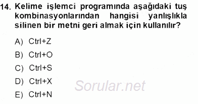 Bilgisayar 1 2014 - 2015 Ara Sınavı 14.Soru