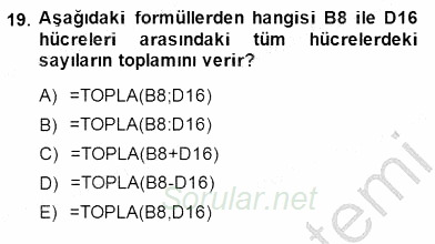 Bilgisayar 1 2014 - 2015 Ara Sınavı 19.Soru