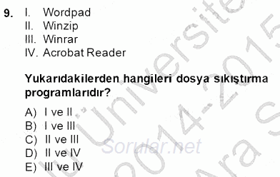 Bilgisayar 1 2014 - 2015 Ara Sınavı 9.Soru