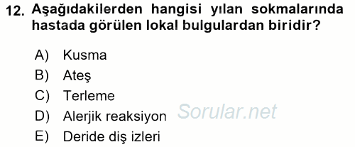 Temel İlk Yardım Bilgisi 2016 - 2017 Dönem Sonu Sınavı 12.Soru