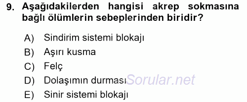 Temel İlk Yardım Bilgisi 2016 - 2017 Dönem Sonu Sınavı 9.Soru