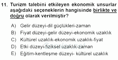 Genel Turizm Bilgisi 2015 - 2016 Dönem Sonu Sınavı 11.Soru
