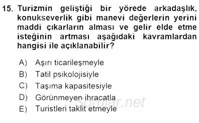 Genel Turizm Bilgisi 2015 - 2016 Dönem Sonu Sınavı 15.Soru