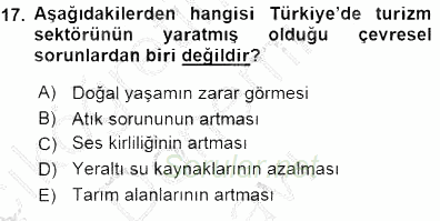 Genel Turizm Bilgisi 2015 - 2016 Dönem Sonu Sınavı 17.Soru