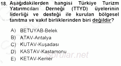 Genel Turizm Bilgisi 2015 - 2016 Dönem Sonu Sınavı 18.Soru
