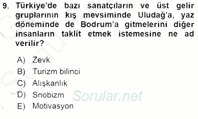 Genel Turizm Bilgisi 2015 - 2016 Dönem Sonu Sınavı 9.Soru