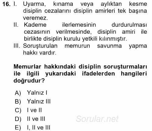 Sağlık Hukuku 2016 - 2017 3 Ders Sınavı 16.Soru