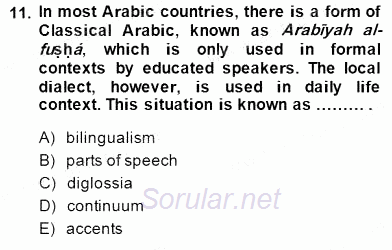 Dilbilim 2 2014 - 2015 Dönem Sonu Sınavı 11.Soru